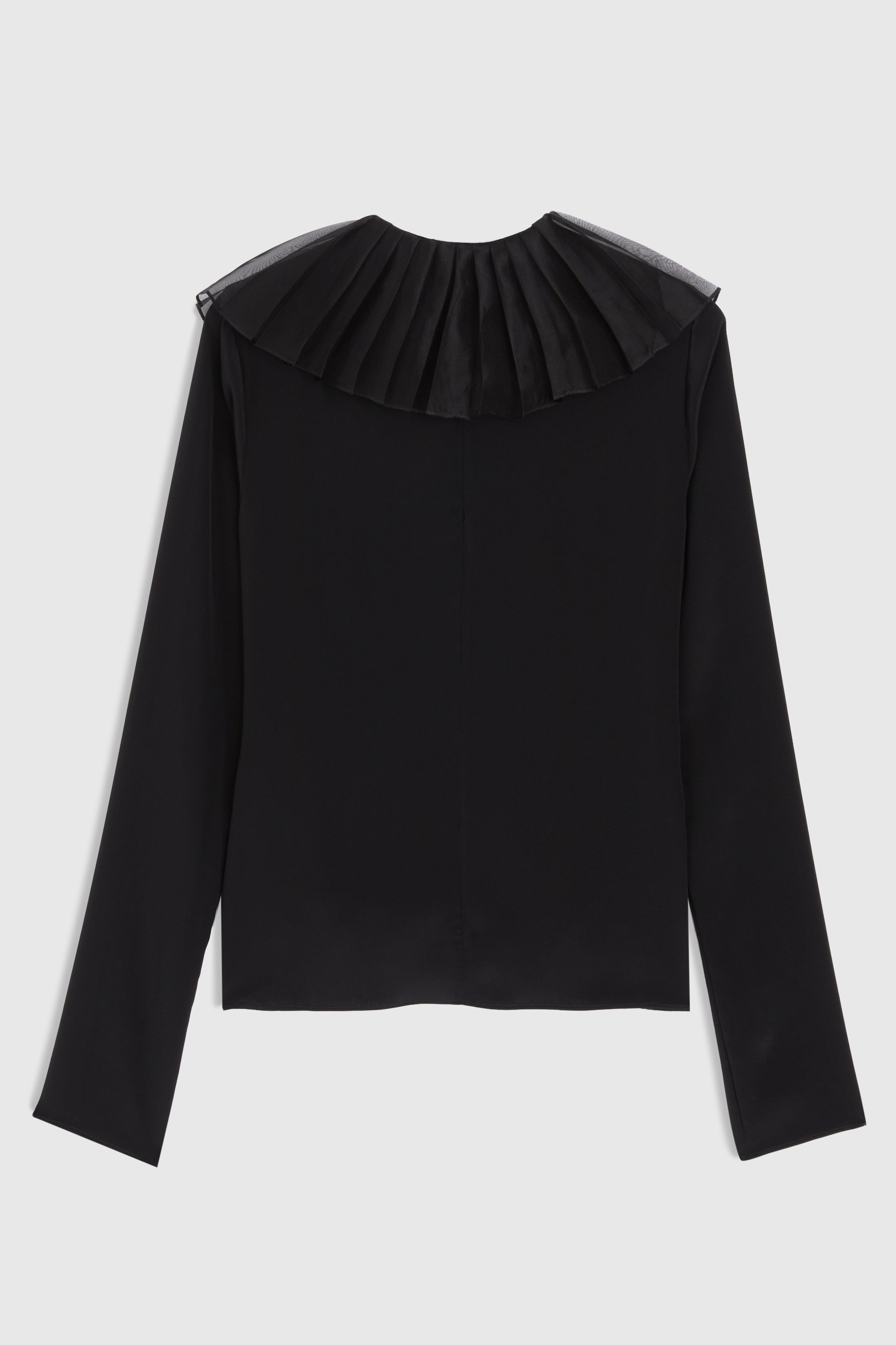 Blouse à col plissé en soie - Noir