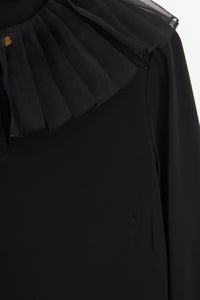 Blouse à col plissé en soie - Noir