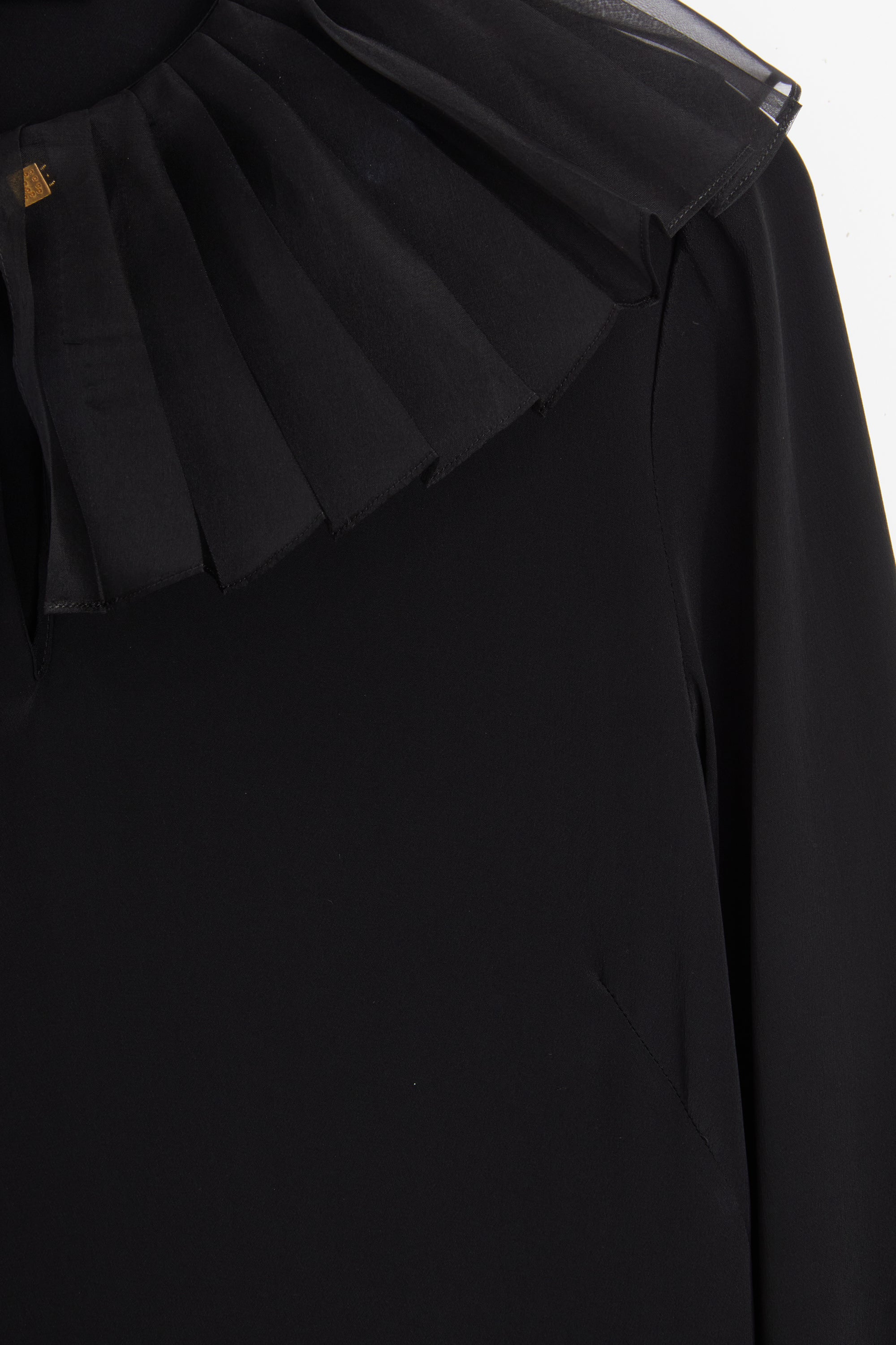 Blouse à col plissé en soie - Noir