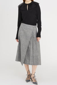 Blouse à col plissé en soie - Noir