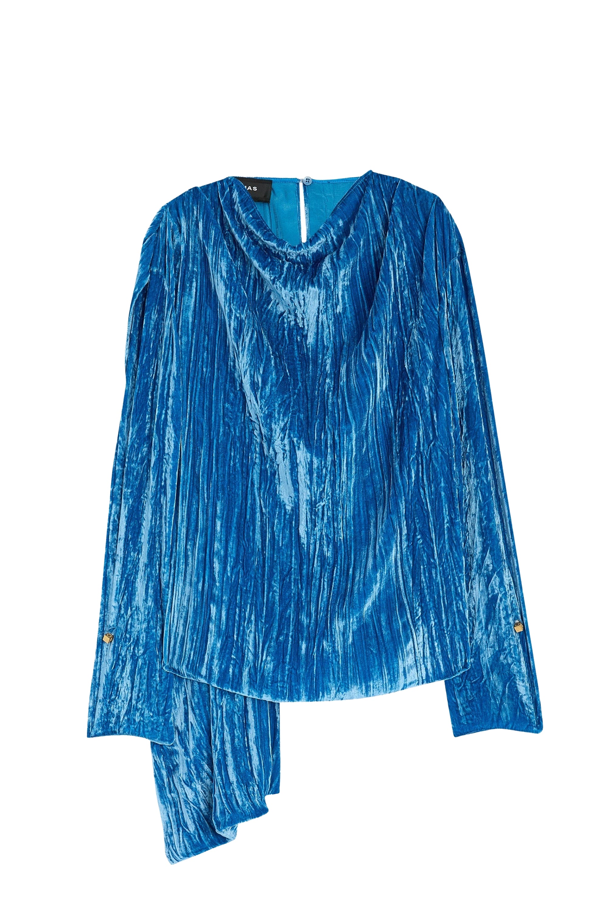 Blouse à étole en velours froissé - Bleu