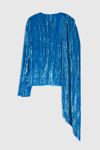 Blouse à étole en velours froissé - Bleu