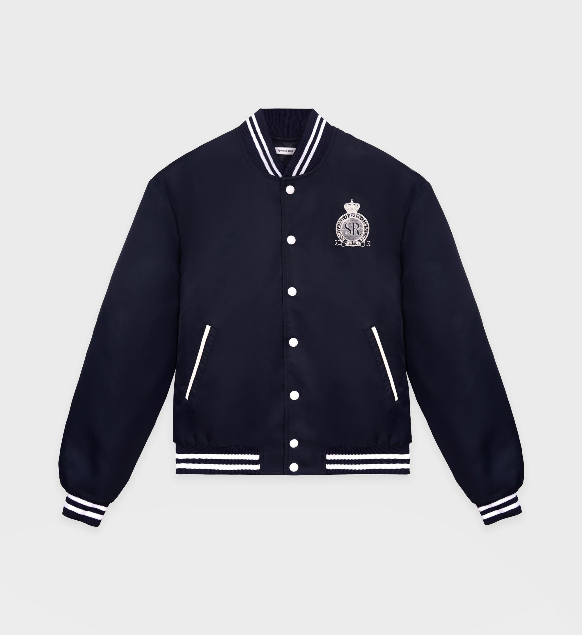 Royal Club Nylon Varsity Jacket - Navy & White