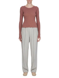 Short-sleeved ribbed long-sleeved knitted T-shirt - Rosewood