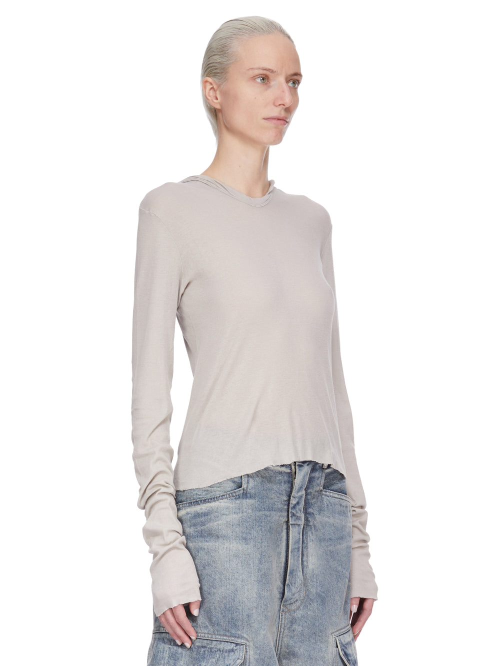 CROPPED HOODED RIB LS T