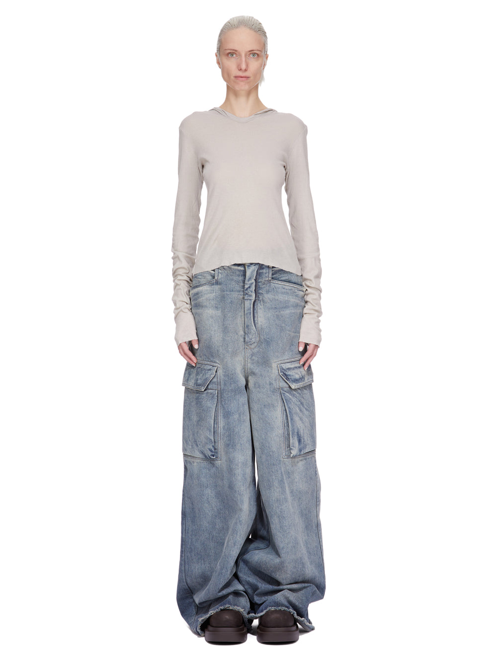 CROPPED HOODED RIB LS T