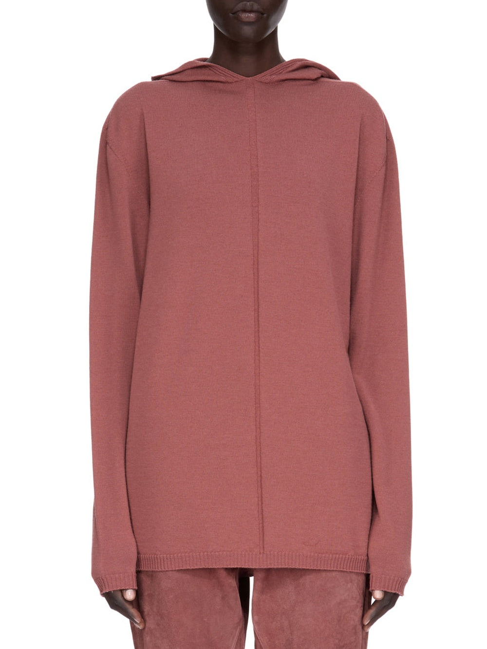 Oversized wool hooded jumper - Rosewood