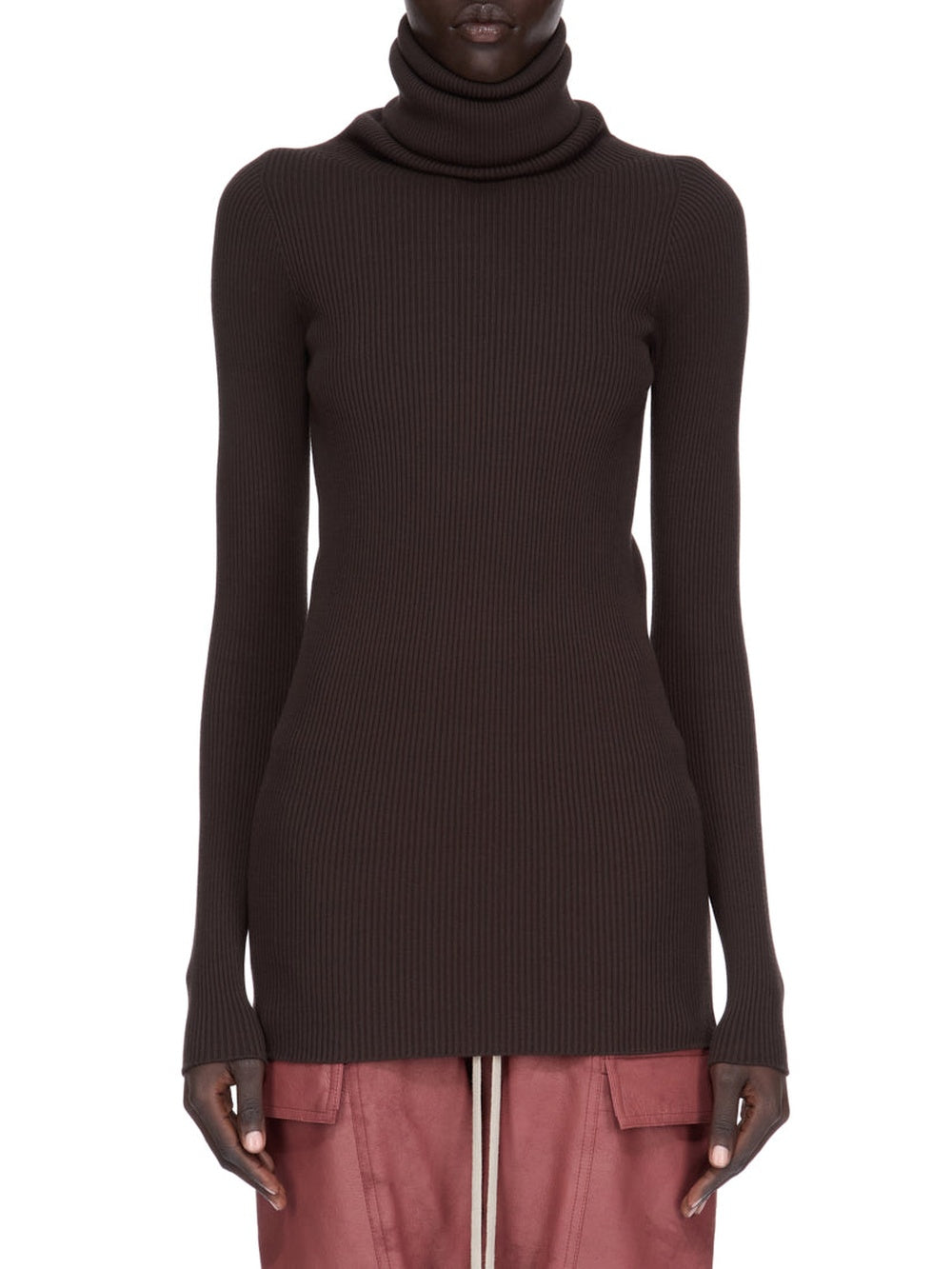 Long-sleeved knitted tube jumper - Brown