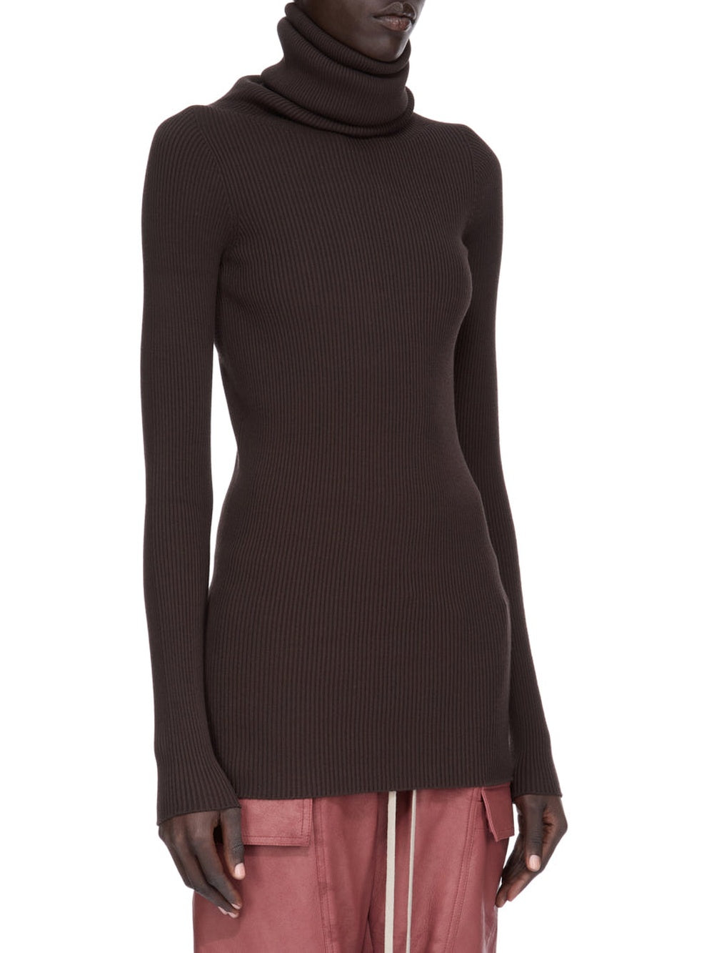 Long-sleeved knitted tube jumper - Brown