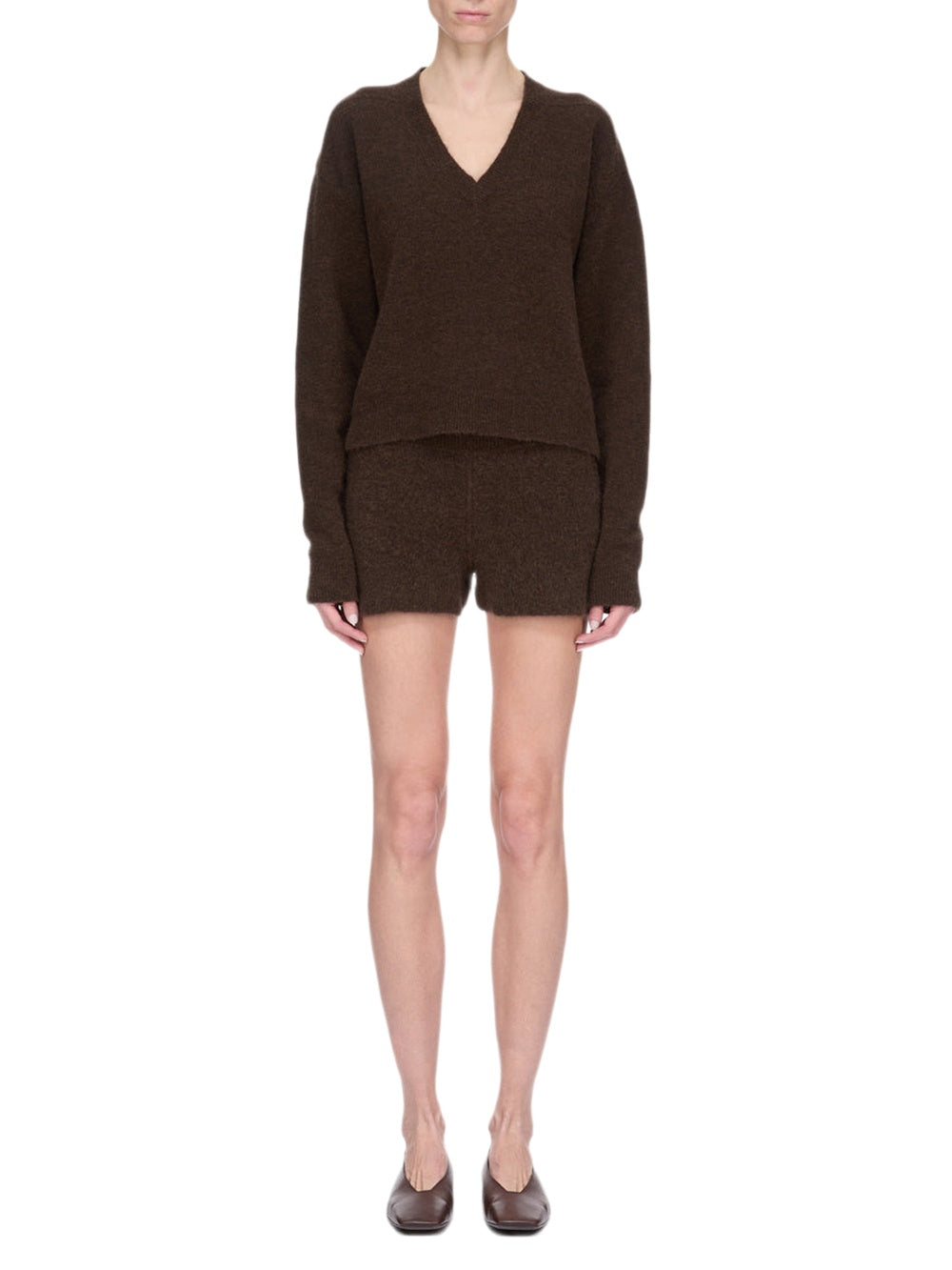 Pull Tommy col V en laine - Brown