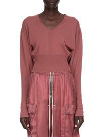 Pull court col V en laine - Rosewood