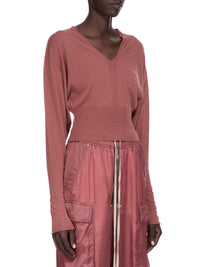 Pull court col V en laine - Rosewood