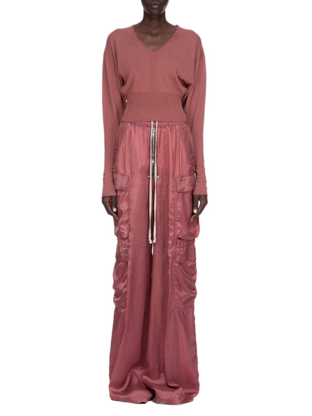 Pull court col V en laine - Rosewood