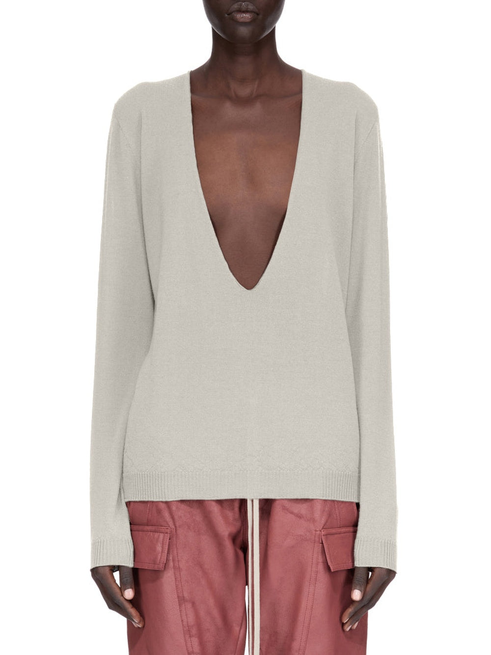 Extreme V-neck wool jumper - Pearl