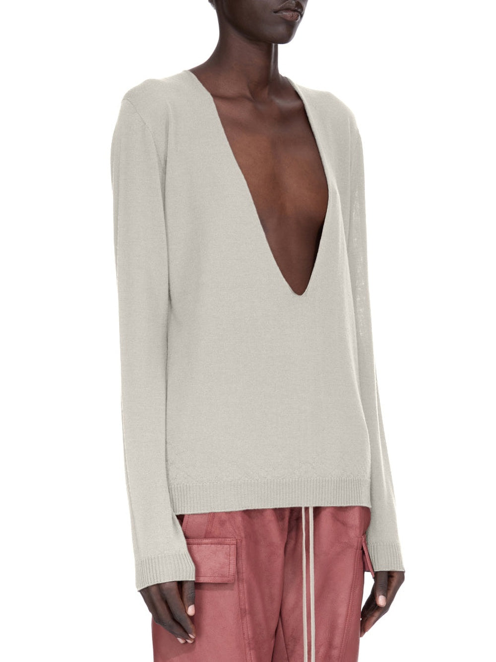Extreme V-neck wool jumper - Pearl