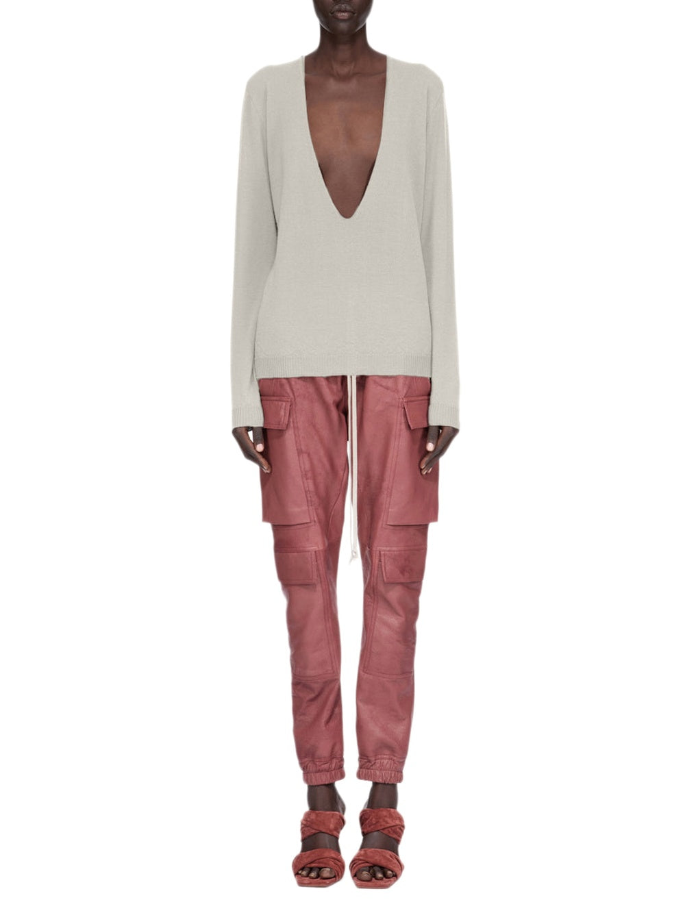 Extreme V-neck wool jumper - Pearl
