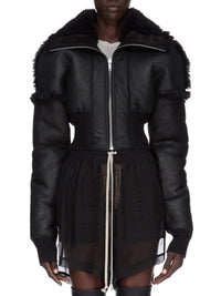 Short-sleeved shearling bomber jacket - Black