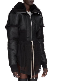 Short-sleeved shearling bomber jacket - Black