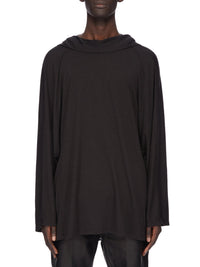 Tunique à capuche en laine et soie mélangées - Black