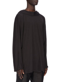 Tunique à capuche en laine et soie mélangées - Black