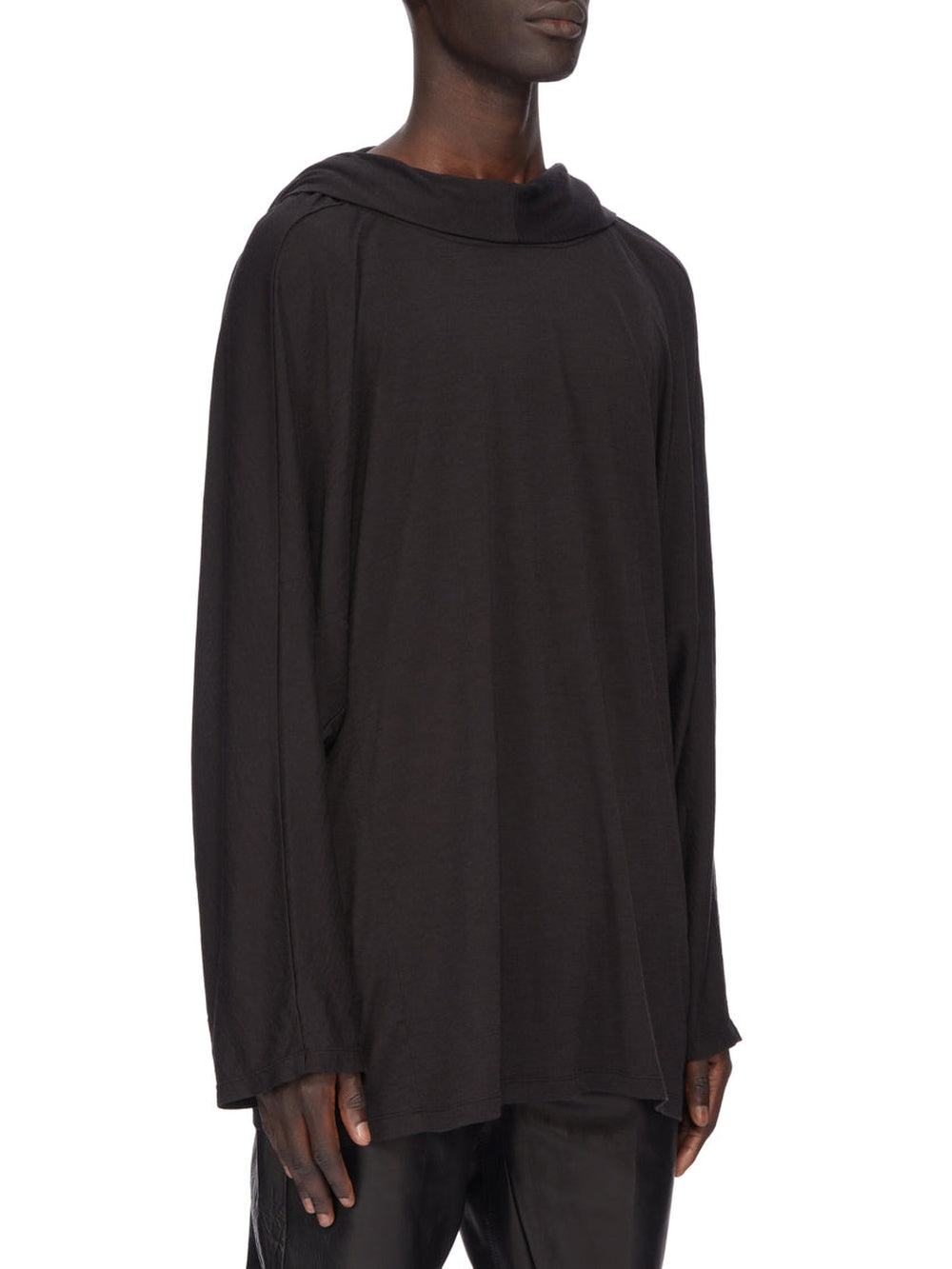 Tunique à capuche en laine et soie mélangées - Black