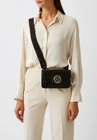 Mini sac porté-croisé nomade Roxane en cuir lisse - Granit & Doré