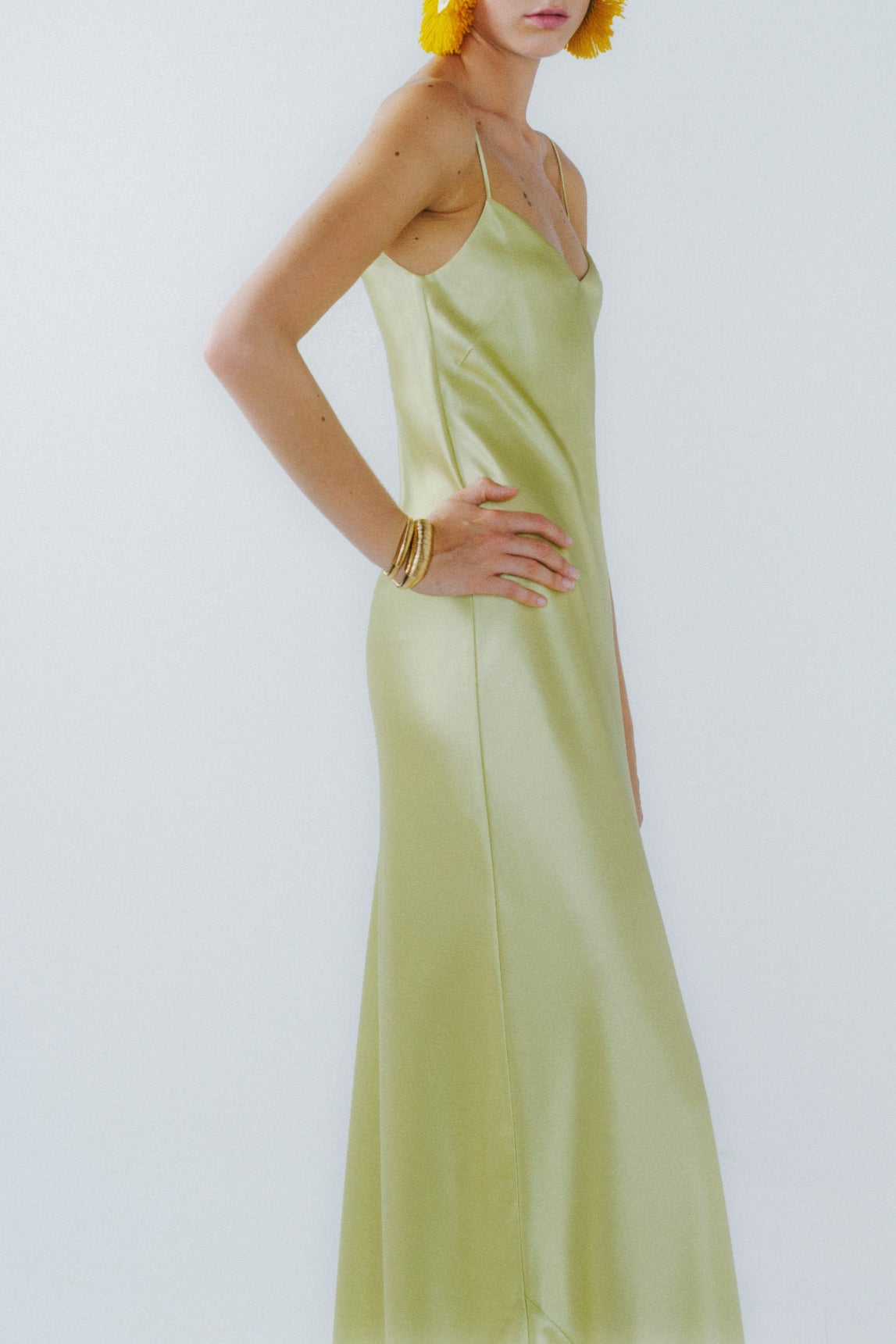 Robe à encolure V et coupe croisée - Lime