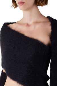 Asymmetrical long-sleeved wool T-shirt - Dark Navy