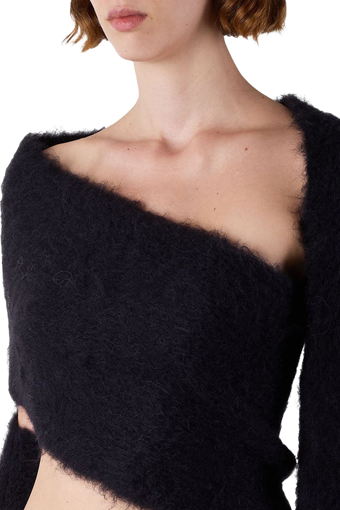 Asymmetrical long-sleeved wool T-shirt - Dark Navy