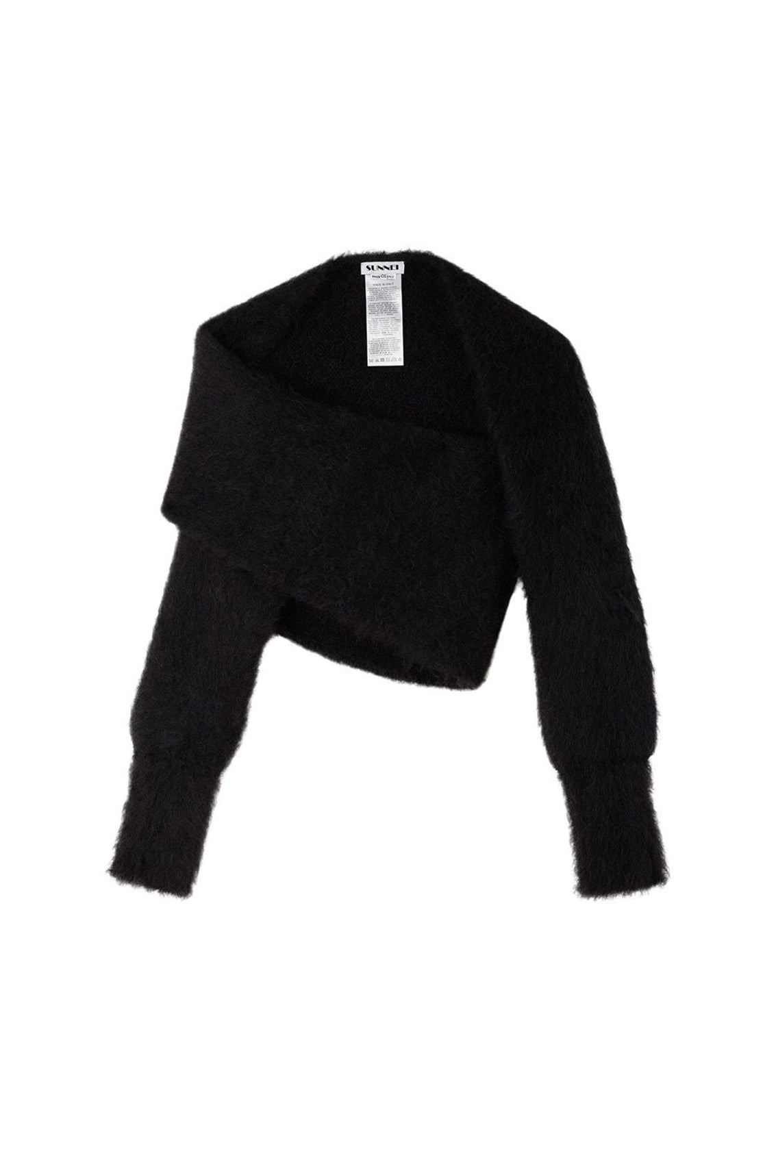 Asymmetrical long-sleeved wool T-shirt - Dark Navy