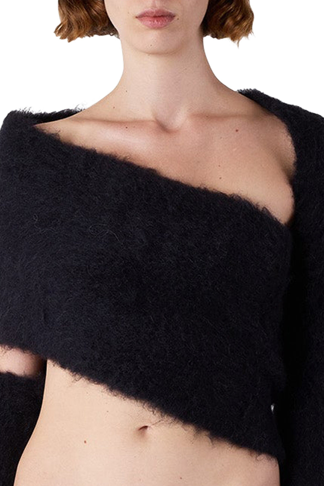 Asymmetrical long-sleeved wool T-shirt - Dark Navy
