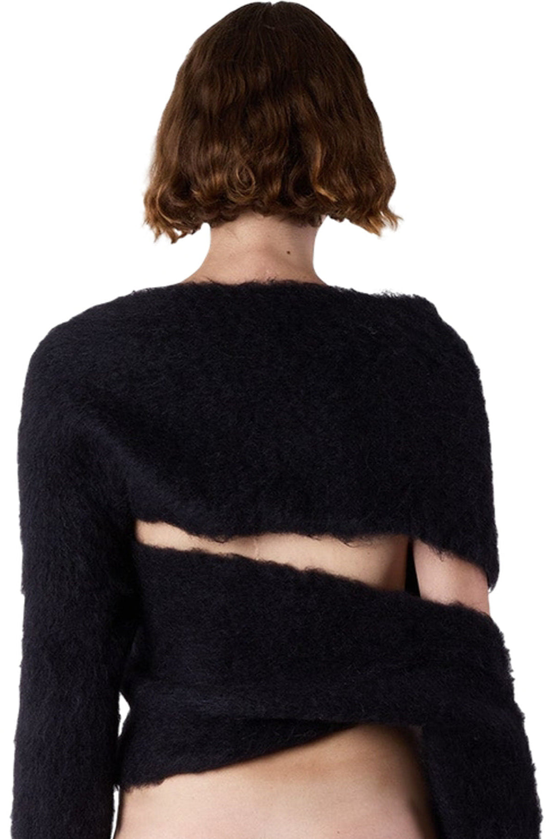 Asymmetrical long-sleeved wool T-shirt - Dark Navy