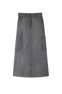 Long cargo skirt in wool - Grey