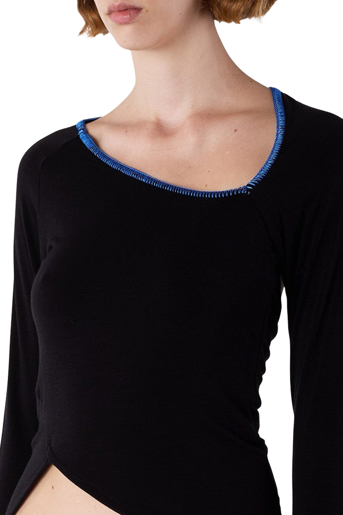 Long-sleeved wool halter T-shirt - Black