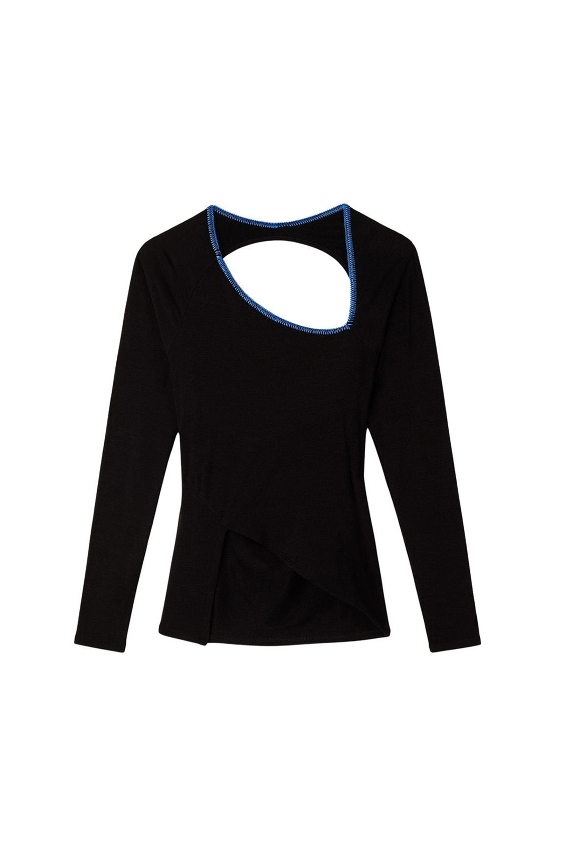 Long-sleeved wool halter T-shirt - Black