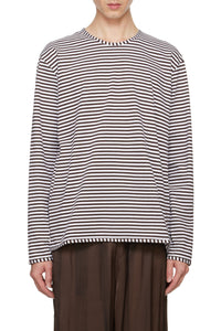 Long-sleeved striped T-shirt - Brown & Optical White
