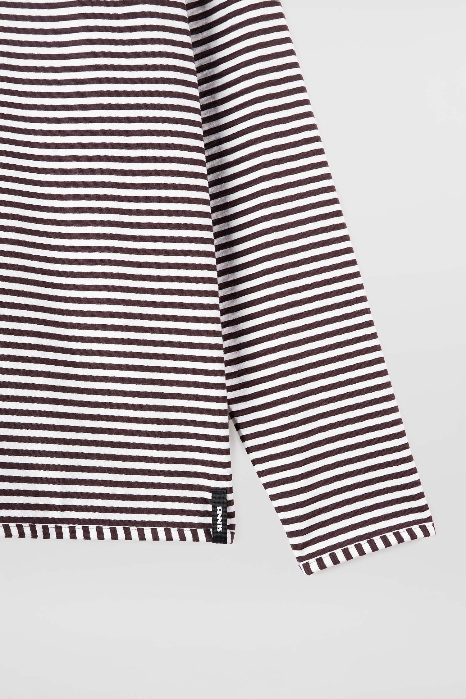 Long-sleeved striped T-shirt - Brown & Optical White