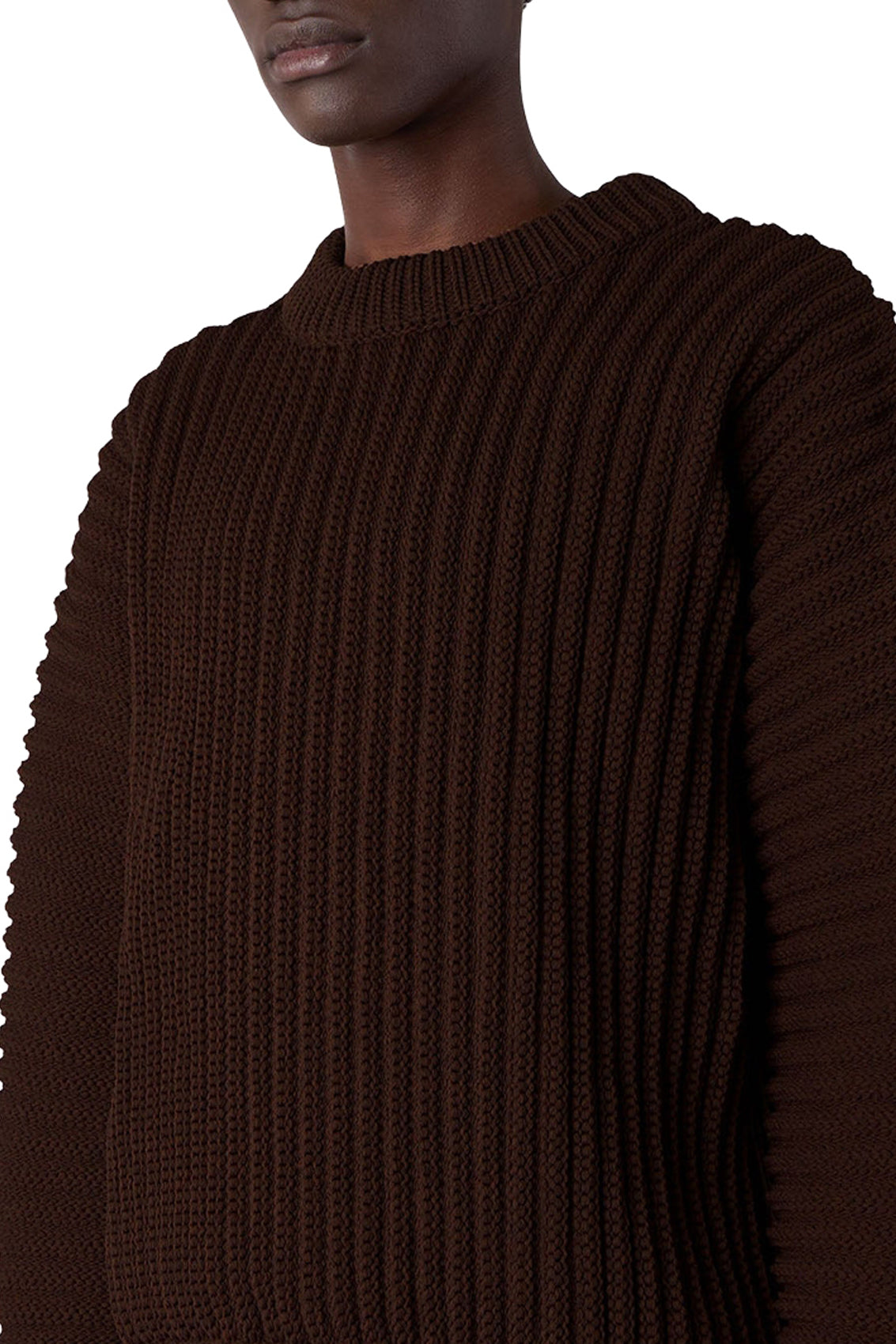 Ribbed round-neck jumper - Brown