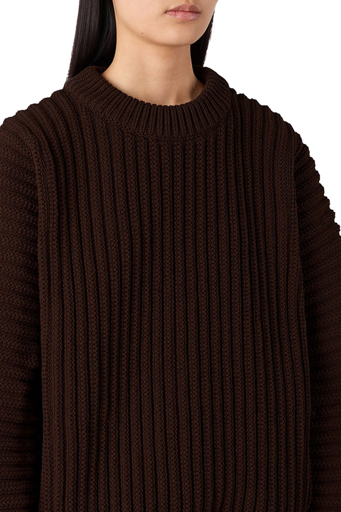 Ribbed round-neck jumper - Brown