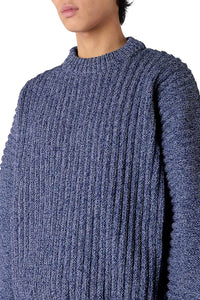 Ribbed round-neck jumper - Blue & White