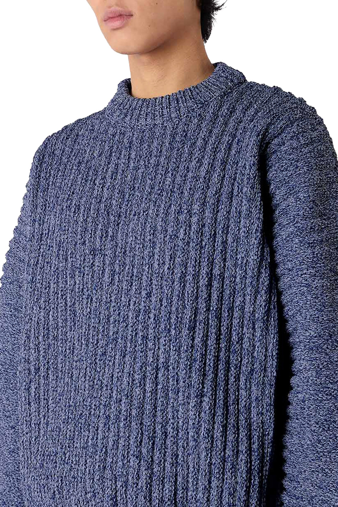 Ribbed round-neck jumper - Blue & White