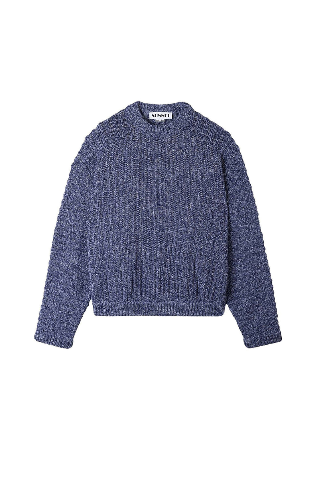 Ribbed round-neck jumper - Blue & White