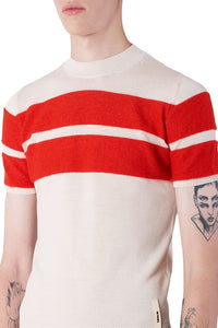 Double band wool T-shirt - Off White & Acid Red