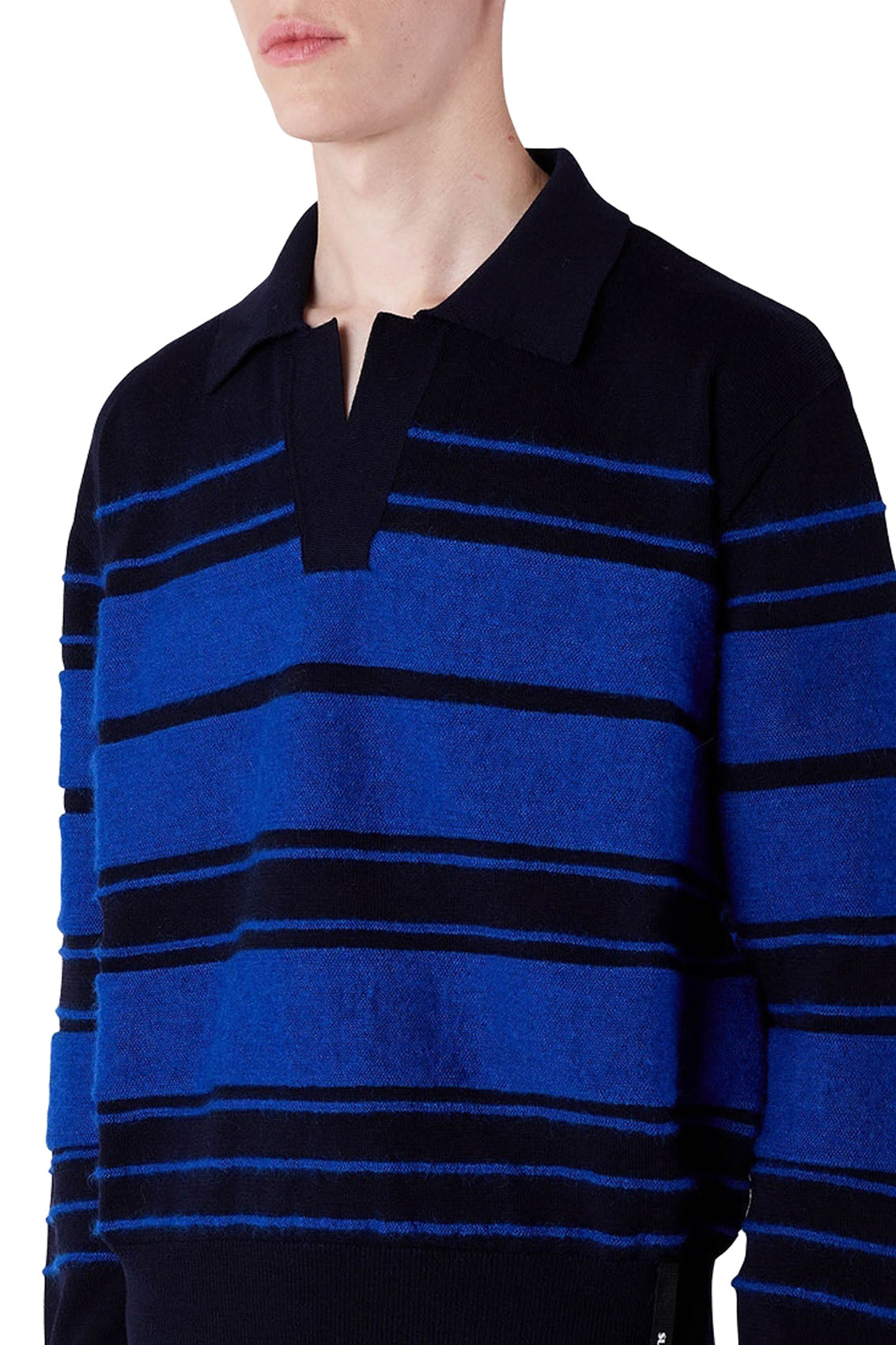Striped polo shirt in wool - Dark Blue & Electric Blue
