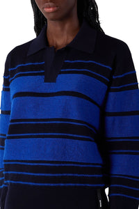 Striped polo shirt in wool - Dark Blue & Electric Blue