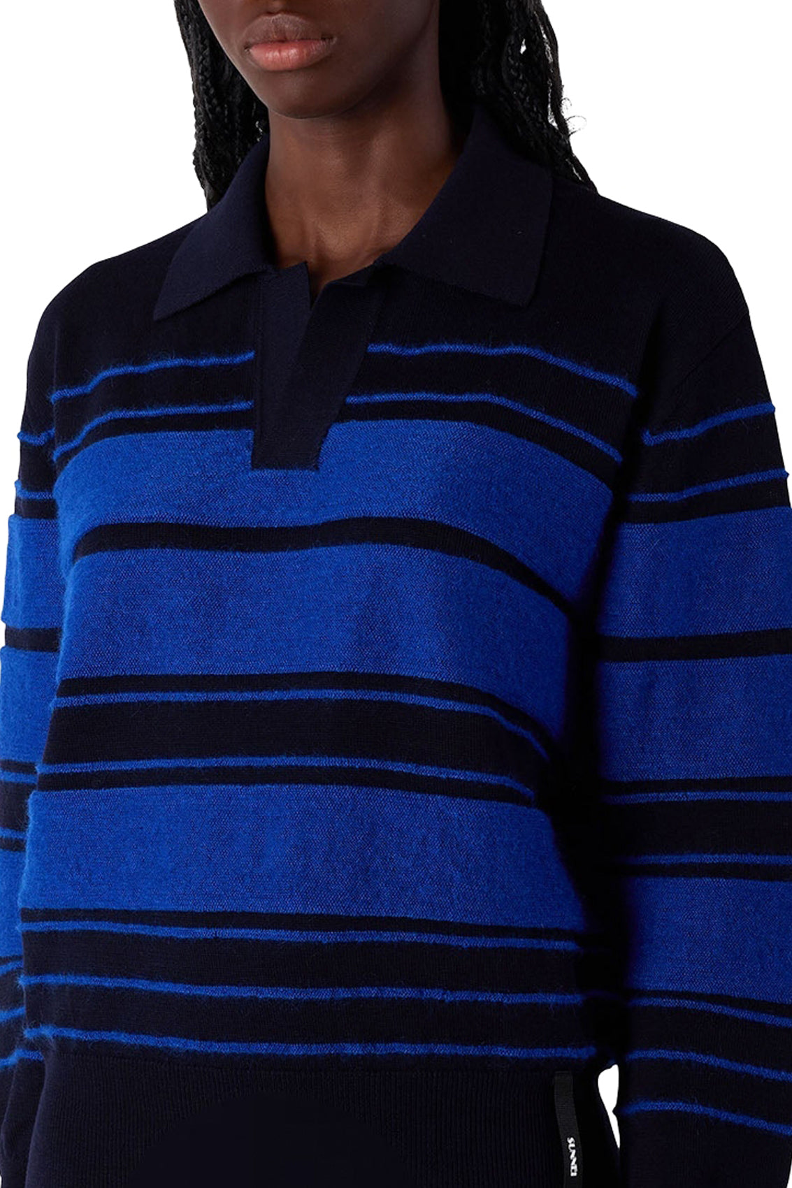 Striped polo shirt in wool - Dark Blue & Electric Blue