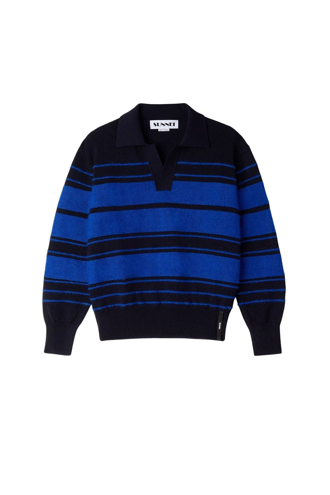 Striped polo shirt in wool - Dark Blue & Electric Blue