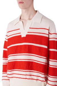 Wool striped polo shirt - Off White & Acid Red