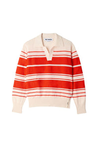 Wool striped polo shirt - Off White & Acid Red