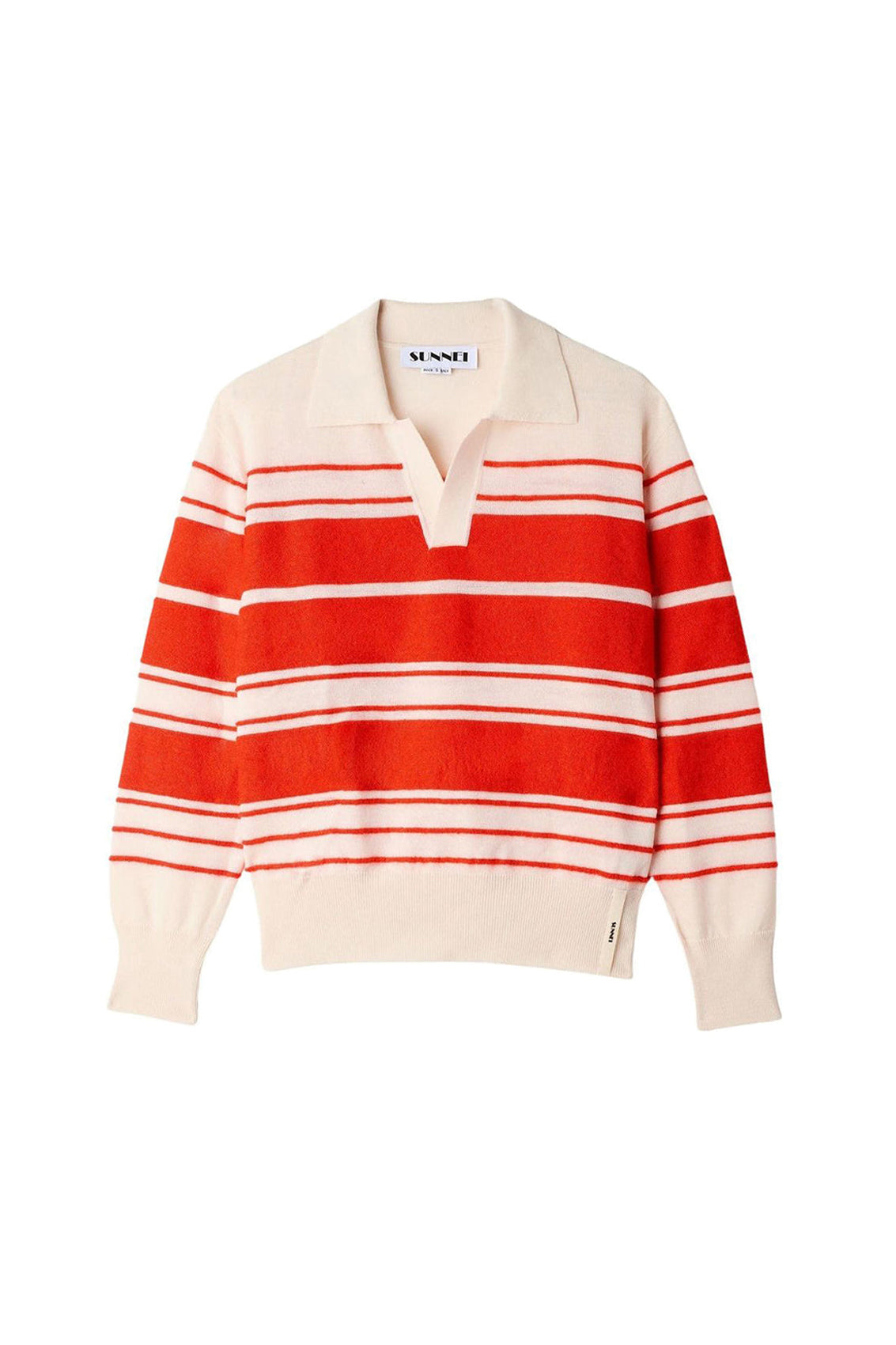Wool striped polo shirt - Off White & Acid Red